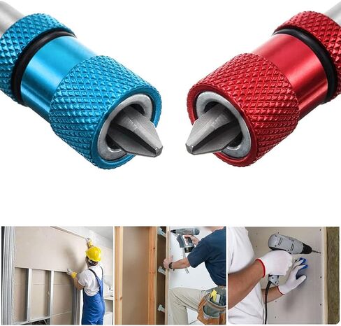 4PCS Magnetic Bit Holder with Phillips PH2 Screwdriver Bits, 1/4 Inch Hex Shank Driver Bits Adjustable Depth Screw Holder 60mm Length Drywall Screw Bits (Red+Blue) in Saudi Arabia
