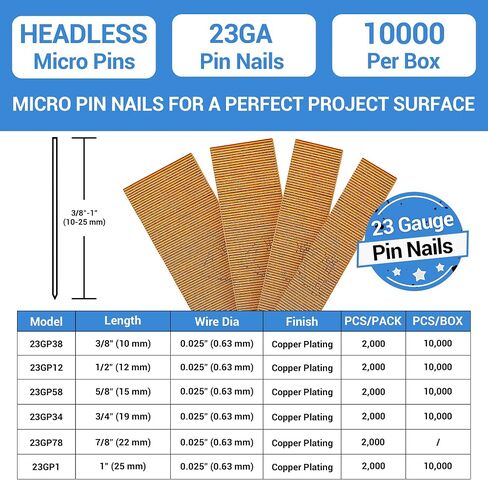 meite 23 Gauge Pin Nails, 3/4-Inch Micro Headless Piner Nails - Copper Plated 23GA Pins Nails for Nail Gun, Ideal for Fine Woodworking and Trim Work (10,000 PCS) in Saudi Arabia