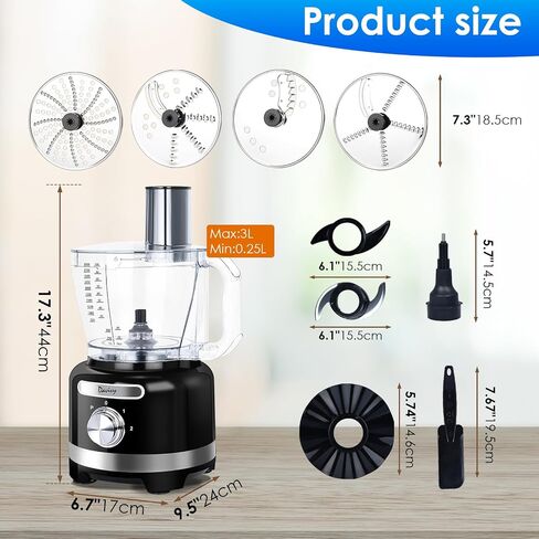 Davivy 16 Cup Food Processor Blender Combo,10-in-1 Multifunction 3.8L Meat Processor Bowl 6 CUP(50 oz) Glass Blender & Filter,600W with 2 Speeds Plus Pulse Vegetables Chopper for Home Use,Black in Saudi Arabia