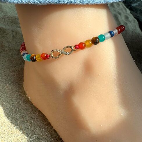 Jewever Black Obsidian with 7 Chakra Infinity Beach Anklet Bracelet for Women Foot Worry Stone Relife Anxiety Jewelry Healing Crystals and Gemstones (8.5-10 Inches) in Saudi Arabia