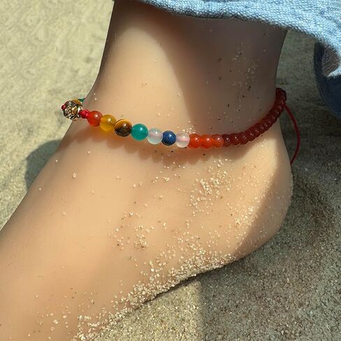Jewever Black Obsidian with 7 Chakra Infinity Beach Anklet Bracelet for Women Foot Worry Stone Relife Anxiety Jewelry Healing Crystals and Gemstones (8.5-10 Inches) in Saudi Arabia