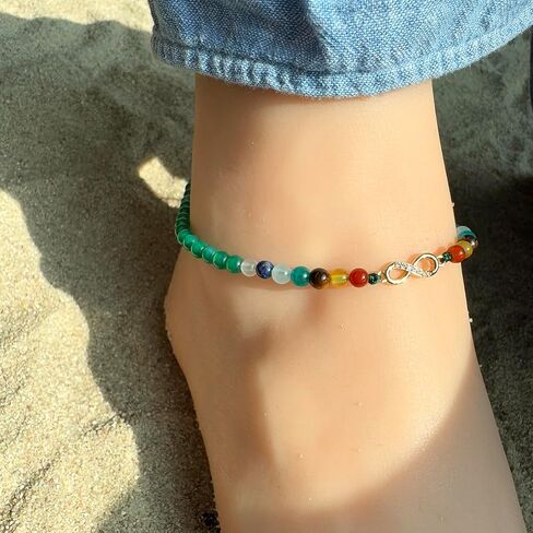 Jewever Black Obsidian with 7 Chakra Infinity Beach Anklet Bracelet for Women Foot Worry Stone Relife Anxiety Jewelry Healing Crystals and Gemstones (8.5-10 Inches) in Saudi Arabia