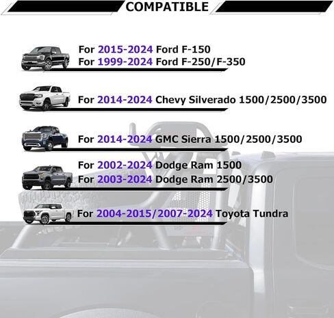 Sport Roll Bars with Cargo Basket, Adjustable Black Steel Bed Bar Fit for Dodge Ram 1500/2500/3500,Ford F150/F250/F350,Chey Silverado&GMC Sierra 1500/2500,Toyota Tundra, Full-Size Truck in Saudi Arabia