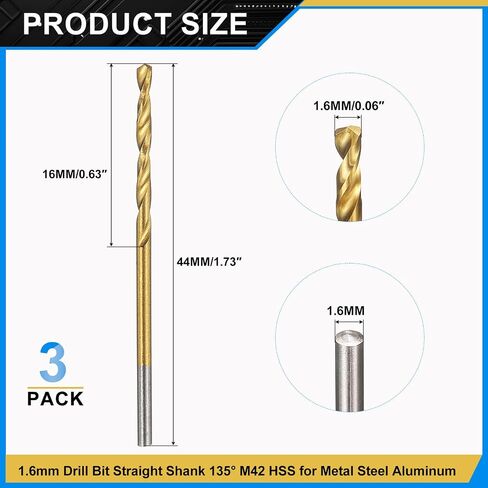 PATIKIL 3.9mm Drill Bit, M42 8% Cobalt High-Speed Steel Jobber Straight Shank 135° Titanium Nitride (TiN) Coated for Hard Metal Stainless Steel - 1 Pack in Kuwait