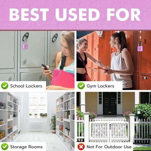 Fingerprint Padlock eLinkSmart Gym Locker Lock for Girls Women with Phone App iOS Watch Metal Keyless Combination Locks for School Sports Locker Toolbox Hasp Storage Pink in Kuwait