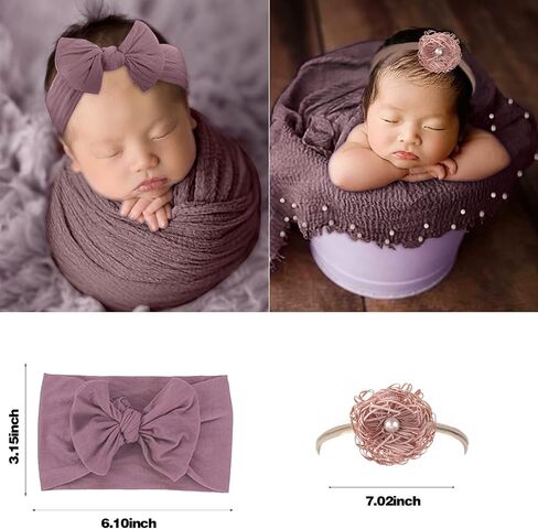 AOKE 4 PCS Newborn Photography Props Kit, Newborn Photo Props Long Ripple Wraps DIY Blanket with Headbands, White Toddler Baby Photography Wraps Mat for Baby Boys and Girls in Saudi Arabia