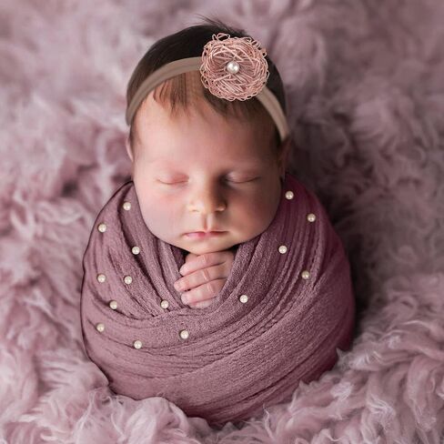 AOKE 4 PCS Newborn Photography Props Kit, Newborn Photo Props Long Ripple Wraps DIY Blanket with Headbands, White Toddler Baby Photography Wraps Mat for Baby Boys and Girls in Saudi Arabia