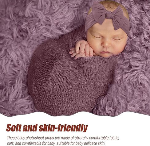 AOKE 4 PCS Newborn Photography Props Kit, Newborn Photo Props Long Ripple Wraps DIY Blanket with Headbands, White Toddler Baby Photography Wraps Mat for Baby Boys and Girls in Saudi Arabia