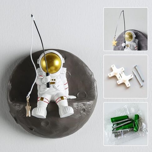 Astronauts Wall Sculpture Climber Figurines for Modern Home Decor, Climbing Astronaut Wall-Hanging Decoration, Outer Space Theme Decor Background 3D Wall Decor for Children's Room, Study Room, in Kuwait