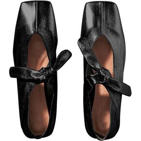 Women's Bow Ballet Flats Slip on Ballerina Shoes Square Toe Comfortable Dress Mary Jane