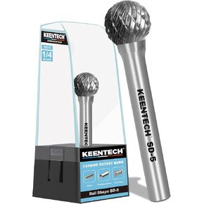 KEENTECH Burr Bits Tungsten Carbide, 1/4" Shank Die Grinder Bit, SF-5 Cutting Burrs with Storage Case, Double-Cut Tree Shape Rotary File for Hard Metal, 1/2" Cutting Dia. x 1" Cutting Length