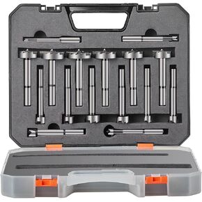 VEVOR Forstner Bit Set, 16 Pcs 1/4 inch to 1-5/8 inch, Carbon Steel Forstner Drill Bits Set, with Universal Shank, for Wood and Composite Board Drilling, Woodworking, Cabinet-Making and More