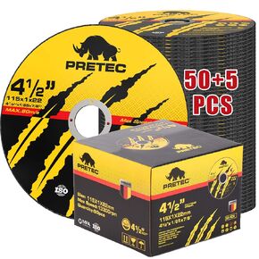 Cut Off Wheels 4-1/2", PRETEC 50+5 Pack Metal Cutting Wheel,Thin 4.5" Metal & Stainless Steel Fast Cutting Discs for Angle Grinder - 7/8" Arbor Hole