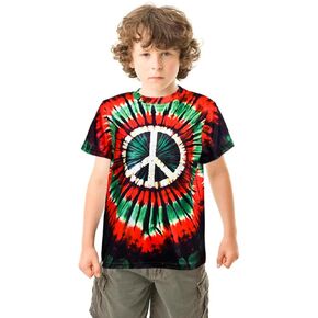تي شيرت للأولاد بصبغة التعادل من عمر 3 إلى 12 عامًا من الهيبيين ذو رقبة مستديرة وأكمام قصيرة بألوان قوس قزح للأطفال in Kuwait