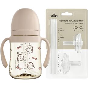 No-spill, Backflow prevention Sippy Cup with Straw, PPSU Learner Cup for Baby and Toddlers, BPA free, 6.76oz (Dino_Choco) with Replaceable 2 Straw Nipple & 2 Straw