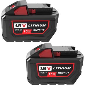 Upgraded 2Packs 18V 15.0Ah Replacement for Milwaukee M-18 Battery Compatible with Milwaukee 18V Battery 48-11-1850 48-11-1840 48-11-1815 48-11-1820 48-11-1828 18 Volt Cordless Power Tool and Chargers