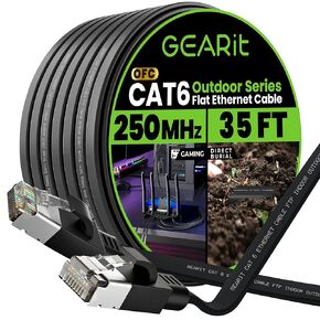 كابل إيثرنت مسطح خارجي من GearIT Cat 6 (200 قدم، رمادي) سترة LLDPE مصنفة للدفن المباشر - داخلي Cat6 محمي FTP بسرعة 10 جيجابت في الثانية شبكة كمبيوتر ألعاب عالية السرعة RJ45 سلك توصيل بدون تشابك للإنترنت