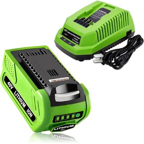 6.0Ah Replacement Battery and Charger for Greenworks 40V Battery 29472 29462 29252 20202 22262 25312 21242 Battery Compatible with GreenWorks G-MAX Battery 40 Volt Cordless Chainsaw Power Tools