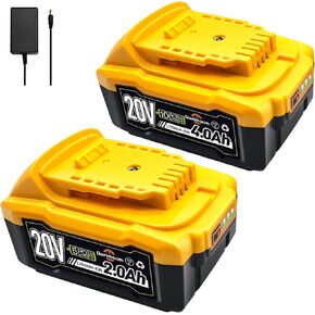 2 pcs Batteries 2.0Ah 4.0Ah,20V MAX Battery Compatible with Dewalt Tools,Includes a Battery Adapter Charger