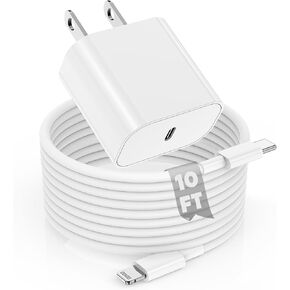 شاحن iPhone 15 شحن سريع 30 وات و10 أقدام USB C إلى C كابل طويل، كتلة من النوع C لهاتف Apple iPhone 15 Plus/15 Pro Max، iPad Pro 12.9/11 بوصة/Air/Mini/6 Gen، iPad Wall Plug Cube Brick، Samsung المجرة