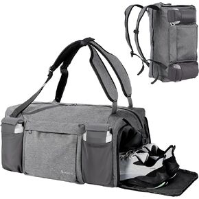 Gym Bag with Shoes Compartment and Wet Pocket Convertible Duffle Bag and Gym Backpack Waterproof Sports Bag with 2 Bottle Holders Multipurpose Weekender Overnight Backpack for Men - Black