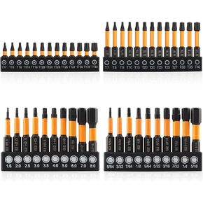 Rocaris 46 Pcs Screwdriver Bit Sets, 26 Pcs Torx Bit Set T7-T40 with 20 Pcs Allen Wrench Drill Bit Set Metric & SAE, 1/4" Hex-Shank S2 Steel Hex Bits Set, 1" & 2" Long