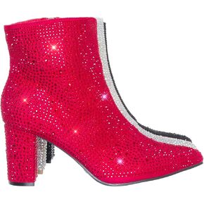 FOREVER Women Rhinestone Block Chunky Heel Ankle Bootie Iceberg 12, shoes Red Size 8