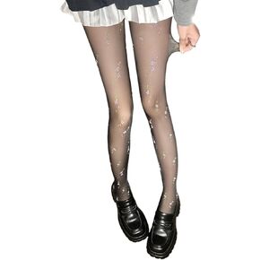 Baynoyia Women's Sheer Mesh Butterfly Patterned Tights High Waist Footed Pantyhose Thigh High Stockings Long Socks