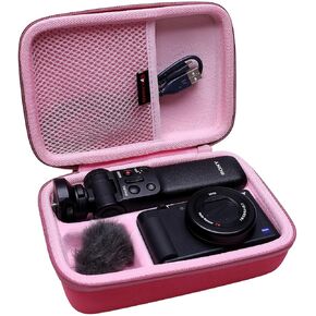 كاميرا Xanad التي تحمل علبة Sony ZV-1F / ZV-1 / ZV-1 II مع TRUPOD TRUPOD لعملية التهدئة (GP-VPT2 BT) والميكروفون ، مع حزام الكتف ، جيب شبكة لشاحن كابلات USB ، Black