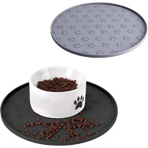Dog Food Mat - Waterproof Dog Bowl Mat, Silicone Dog Mat for Food and Water, Pet Food Mat with Edges, Nonslip Dog Feeding Mat for Protecting Floors (2Pack Grey)