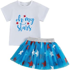 BemeyourBBs Toddler Girl 4th of July Outfit USA T shirt Red White and Blue Tutu Skirt Set Fourth of July Outfit for Girls