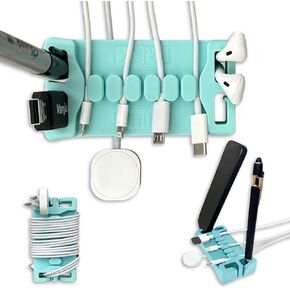DeskBrick by CordBrick Heaviest Weighted Cord Organizer for Desktop - Phone Stand, Office Desk Organizer, Cable Management for Home - Multifunctional Gift for Men and Adults (Aqua)