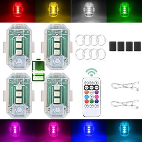 4PCS Wireless LED Strobe Lights with Remote Control, Upgraded to 350 mAh USB Rechargeable 8-Color High Brightness Waterproof Anti-Collision Warning Lights for Car, Motorcycle, Bike, Truck, Drone