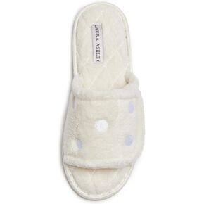 Laura Ashley Open Toe Velcro Band Fluffy Scuff Slippers for Women with Non-Slip Sole, Plush Memory Foam Slippers