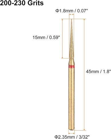 HARFINGTON 10pcs 200-230 Grits Diamond Grinding Bit 1.8mm Tapered Head 2.35mm Shank 15mm Length Titanium Plated Stone Sanding Drill Bits Rotary Tool for Nails Grinding Polishing in Saudi Arabia