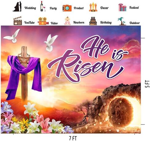 شايا 7x5ft لافتة عيد الفصح هو Risen خلفية زخارف عيد الفصح خلفية لافتة لرفع الحفلات عيد الفصح الربيع Cy-299 in Saudi Arabia