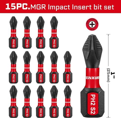 Geinxurn Impact Tough #2 Phillips 6 بوصة. لقم سائق إدراج رأس مضادة للانزلاق، 5 عبوات 1/4 بوصة سداسية ساق طويلة متقاطعة مغناطيسية PH2 مجموعة لقم مفك براغي in Kuwait