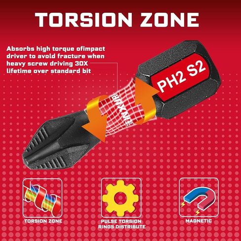 Geinxurn Impact Tough #2 Phillips 6 بوصة. لقم سائق إدراج رأس مضادة للانزلاق، 5 عبوات 1/4 بوصة سداسية ساق طويلة متقاطعة مغناطيسية PH2 مجموعة لقم مفك براغي in Kuwait