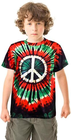 تي شيرت للأولاد بصبغة التعادل من عمر 3 إلى 12 عامًا من الهيبيين ذو رقبة مستديرة وأكمام قصيرة بألوان قوس قزح للأطفال in Kuwait