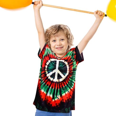 تي شيرت للأولاد بصبغة التعادل من عمر 3 إلى 12 عامًا من الهيبيين ذو رقبة مستديرة وأكمام قصيرة بألوان قوس قزح للأطفال in Kuwait