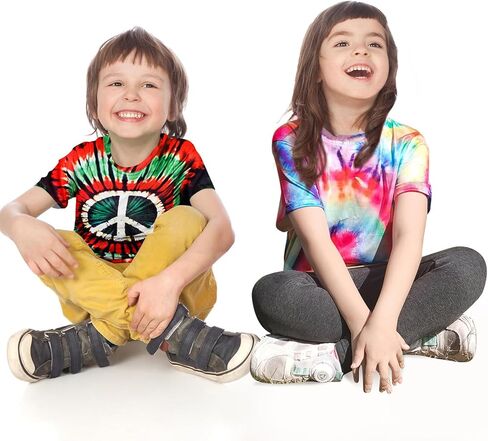 تي شيرت للأولاد بصبغة التعادل من عمر 3 إلى 12 عامًا من الهيبيين ذو رقبة مستديرة وأكمام قصيرة بألوان قوس قزح للأطفال in Kuwait