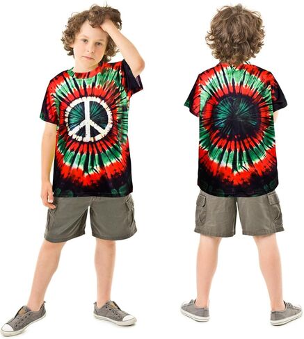 تي شيرت للأولاد بصبغة التعادل من عمر 3 إلى 12 عامًا من الهيبيين ذو رقبة مستديرة وأكمام قصيرة بألوان قوس قزح للأطفال in Kuwait