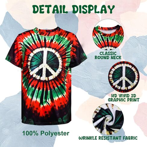 تي شيرت للأولاد بصبغة التعادل من عمر 3 إلى 12 عامًا من الهيبيين ذو رقبة مستديرة وأكمام قصيرة بألوان قوس قزح للأطفال in Kuwait