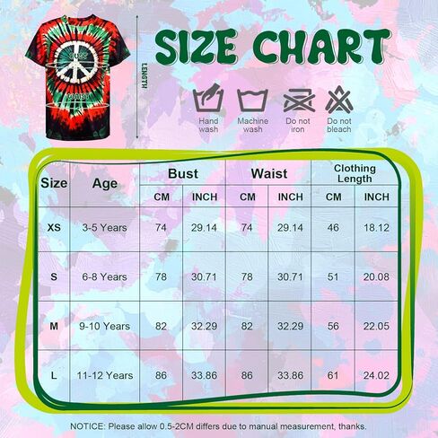 تي شيرت للأولاد بصبغة التعادل من عمر 3 إلى 12 عامًا من الهيبيين ذو رقبة مستديرة وأكمام قصيرة بألوان قوس قزح للأطفال in Kuwait