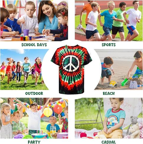 تي شيرت للأولاد بصبغة التعادل من عمر 3 إلى 12 عامًا من الهيبيين ذو رقبة مستديرة وأكمام قصيرة بألوان قوس قزح للأطفال in Kuwait