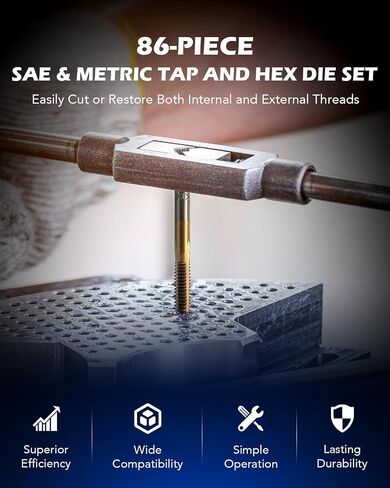 Orion Motor Tech SAE Tap and Die Set Standard | #4, 6, 8, 10, 12, 1/4, 5/16, 3/8, 7/16, 1/2" Tap Set and Die Set | Thread Repair Kits for Threading and Rethreading Internal and External Threads in Saudi Arabia