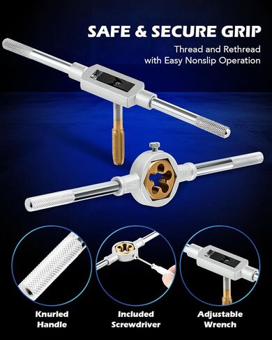 Orion Motor Tech SAE Tap and Die Set Standard | #4, 6, 8, 10, 12, 1/4, 5/16, 3/8, 7/16, 1/2" Tap Set and Die Set | Thread Repair Kits for Threading and Rethreading Internal and External Threads in Saudi Arabia