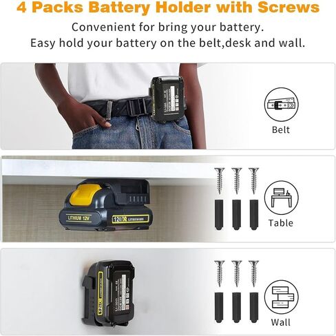 4 حزمة 3.0AH 12V MAX DCB120 بطارية متوافقة مع DEWALT 12V Lithium Battery DCB123 DCB127 DCB122 DCB124 DCB121 استبدال لبطاريات أدوات الطاقة 12 فولت مع حامل البطارية حامل البطارية in Saudi Arabia