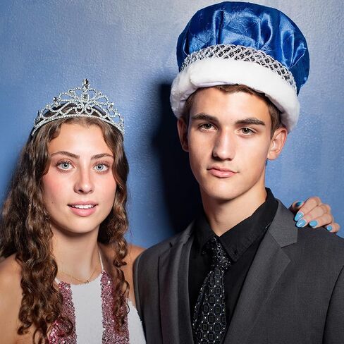 Anderson's Blue Crushed Satin Crown, Silver Sequin Band and Faux Fur, King Crown For Prom, Homecoming, School Dance, Costume, Party, Pageant, Event in Saudi Arabia
