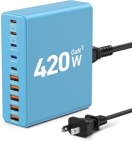 750W USB C Charger Block,10-Port Charging Station GaN Fast Charging Type C & USB A Wall Charger Adapter for MacBook Pro/Air,iPhone,iPad,Dell XPS,Samsung Galaxy (Bright Black) in Saudi Arabia